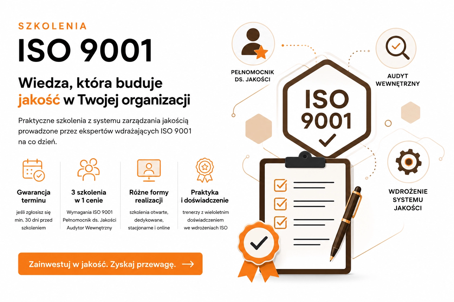 Szkolenia ISO 9001: Wymagania, Pełnomocnik ds. Jakości, Audytor ISO 9001